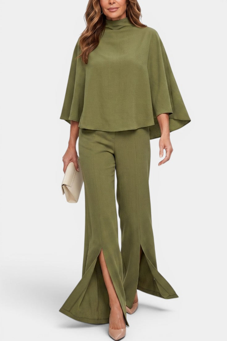 Albane - Ensemble Top Cape Col Montant Pantalon Large