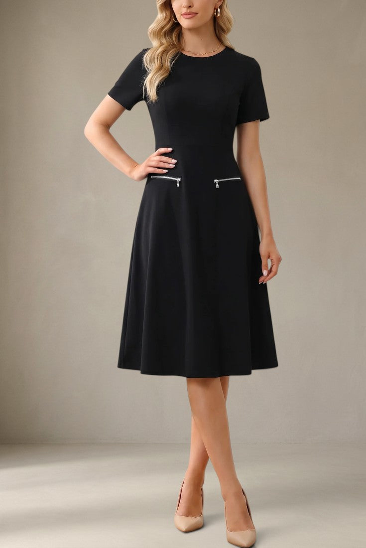 Blandine - Robe Midi Trapèze Poches Zippées