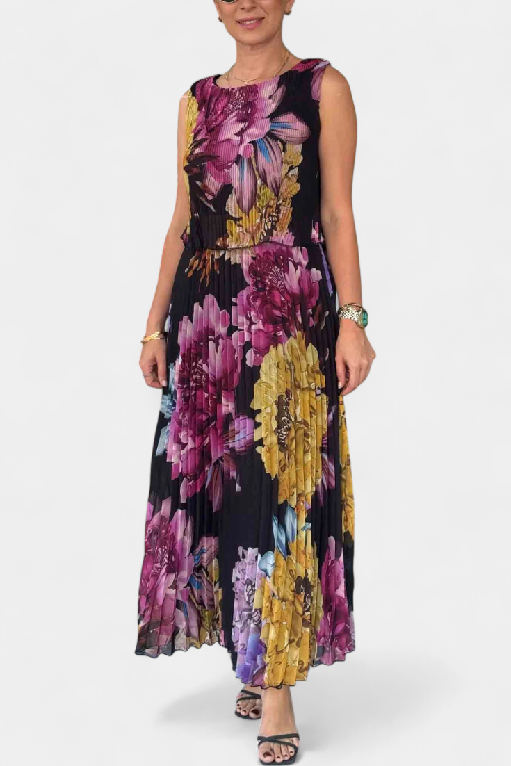 Shaya Robe Longue en Chiffon à Double Couche et Plis Délicats