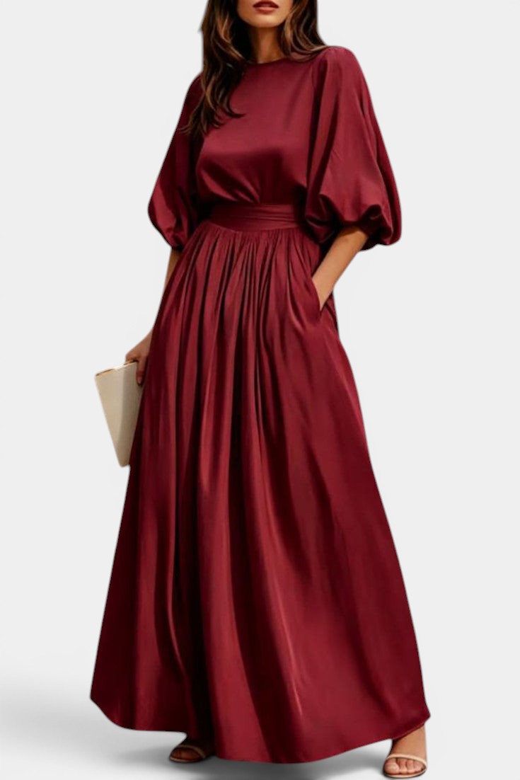 Placidie - Robe Longue Manches Ballon Taille Ceinturée