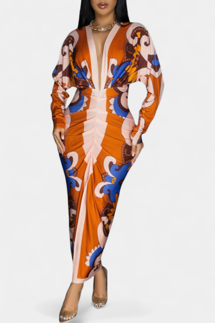 Diva Robe Longue à Imprimé Floral et Fente Latérale