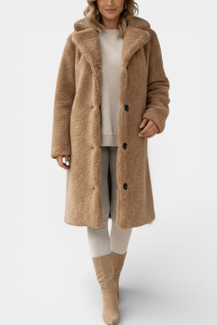 Verdeline Manteau Teddy Long Oversize à Col Revers