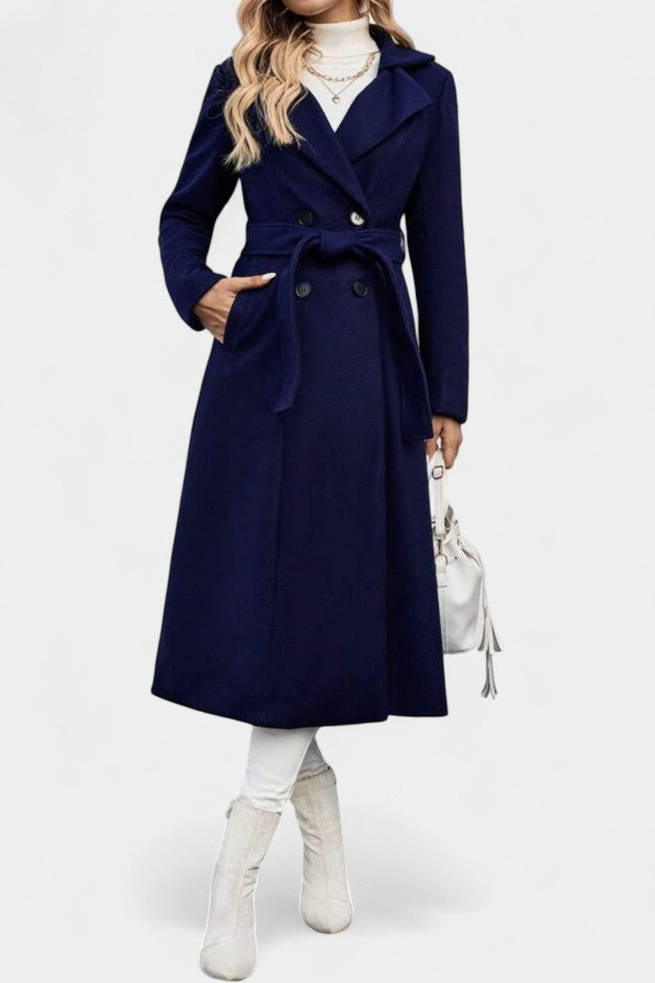 Mélissandre Manteau Long à Carreaux à Double Boutonnage et Col à Revers