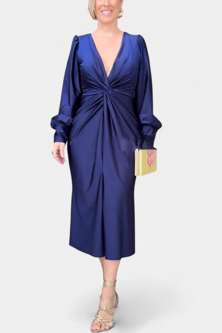 Alouette Robe Longue Monochrome à Taille Haute et Col en V