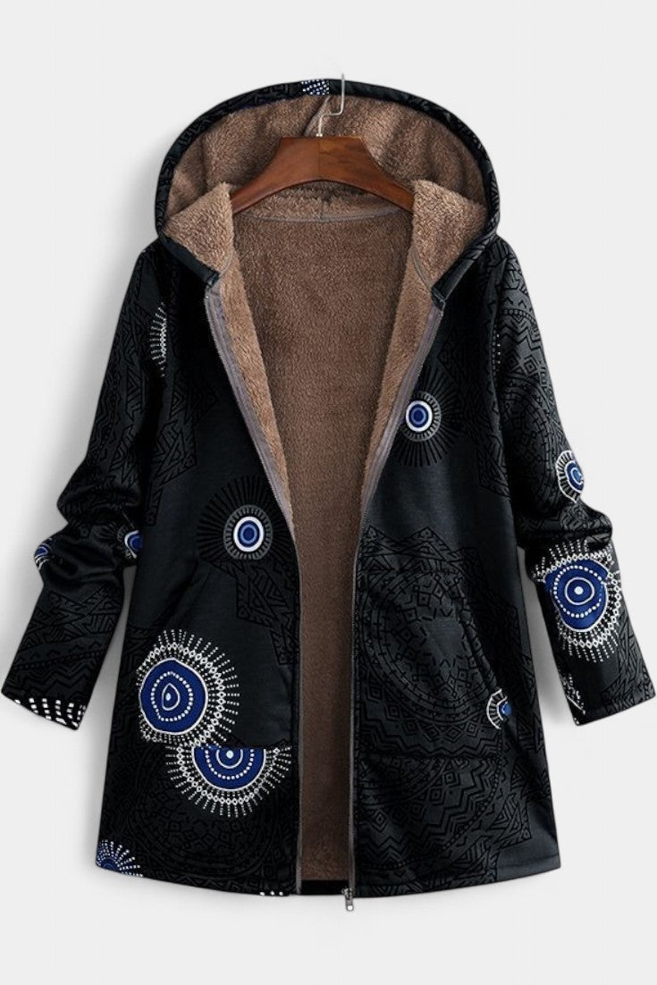 April Manteau à Capuche Imprimé Floral Hivernal