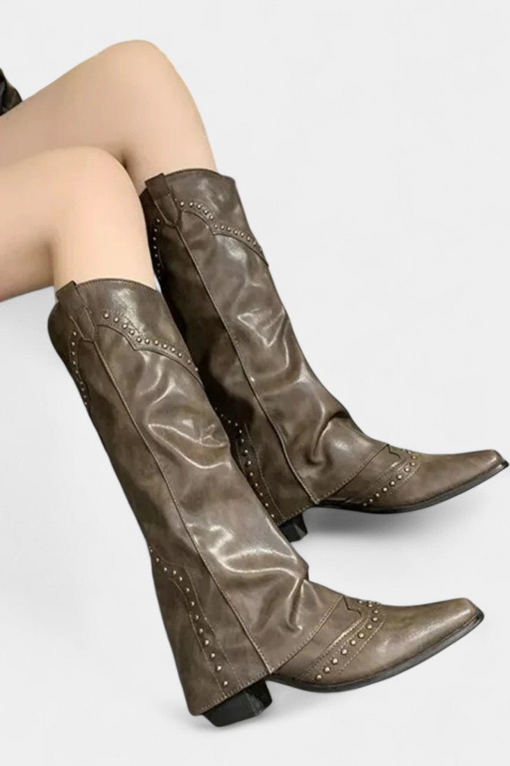 Faulen Bottes Hautes à Bout Pointu et Détails Métalliques Rétro