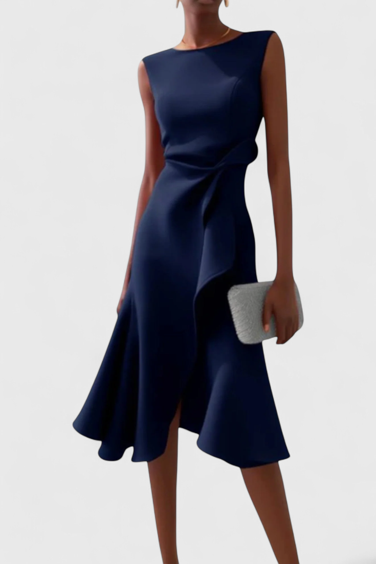 Claudia Robe Midi Asymétrique à Drapé Élégant