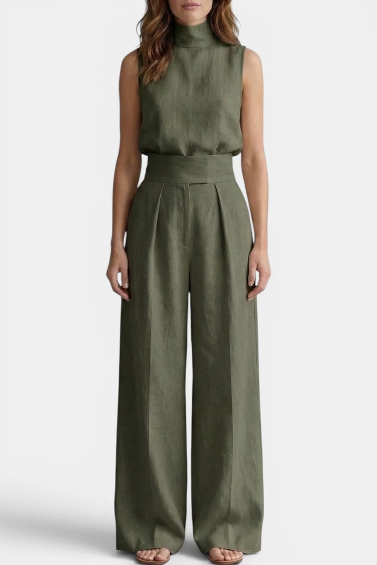 Darlene - Ensemble Top Col Montant & Pantalon Large