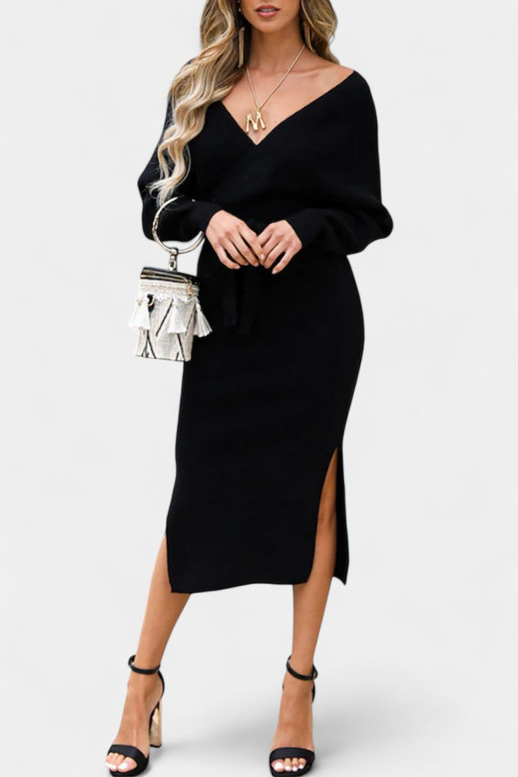 Coriselle Robe Pull Midi à Lacets et Dos Nu