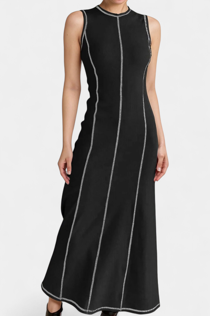 Santona Robe Sans Manches à Bloc de Couleur et Silhouette Évasée