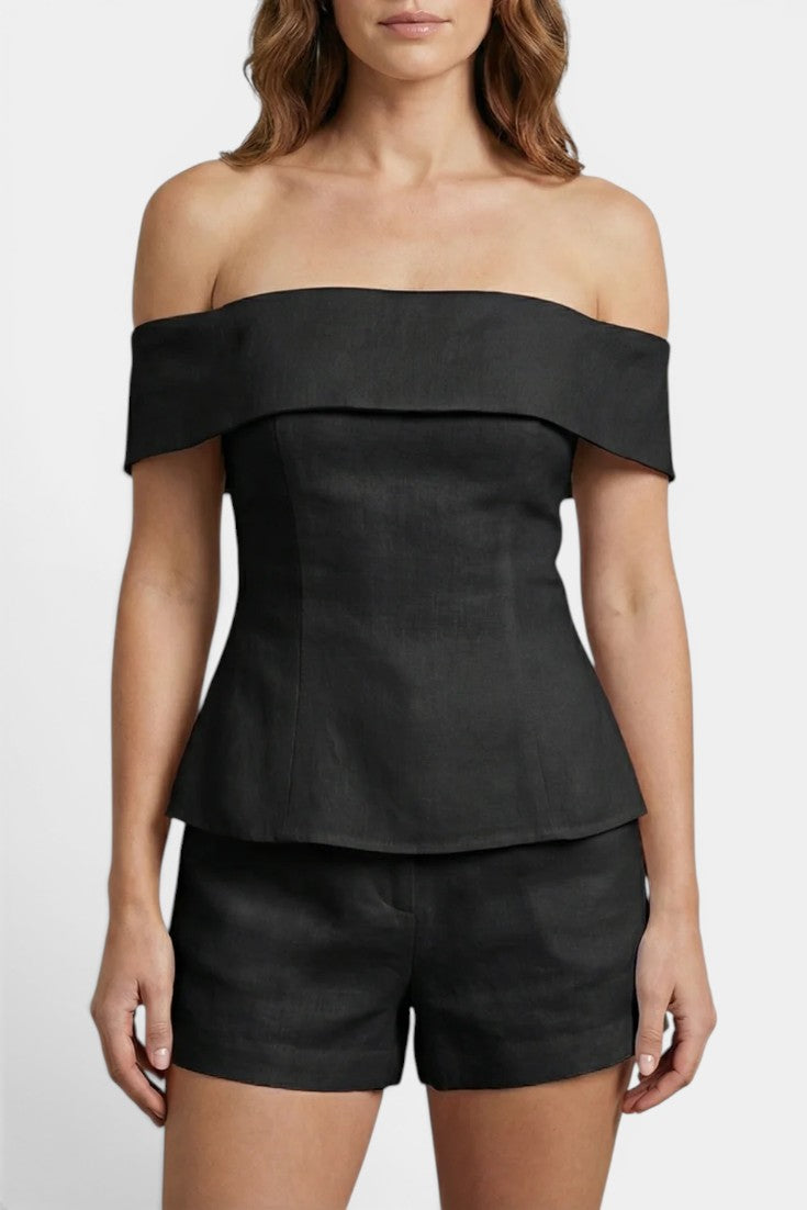 Anaïs - Ensemble Top Épaules Dénudées Short Taille Haute
