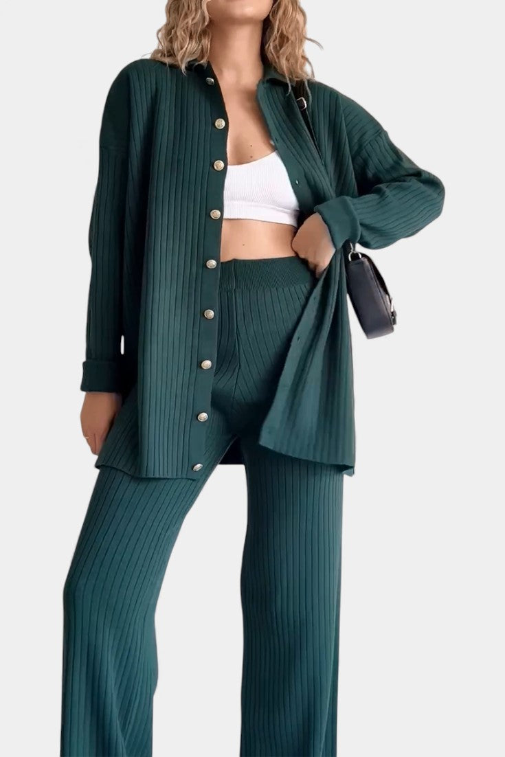 Désinée Ensemble Tricoté Jacquard à Rayures Deux Pièces