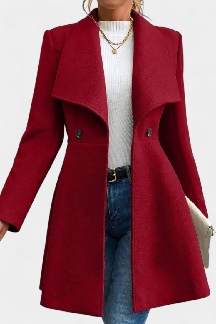 Floriane Manteau à Revers et Double Boutonnage avec Coupe Péplum