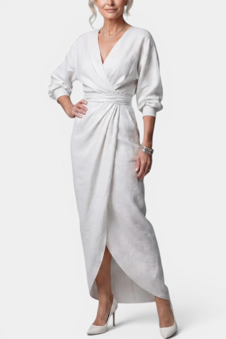 Connie Robe Longue Minimaliste Rose à Décolleté en V