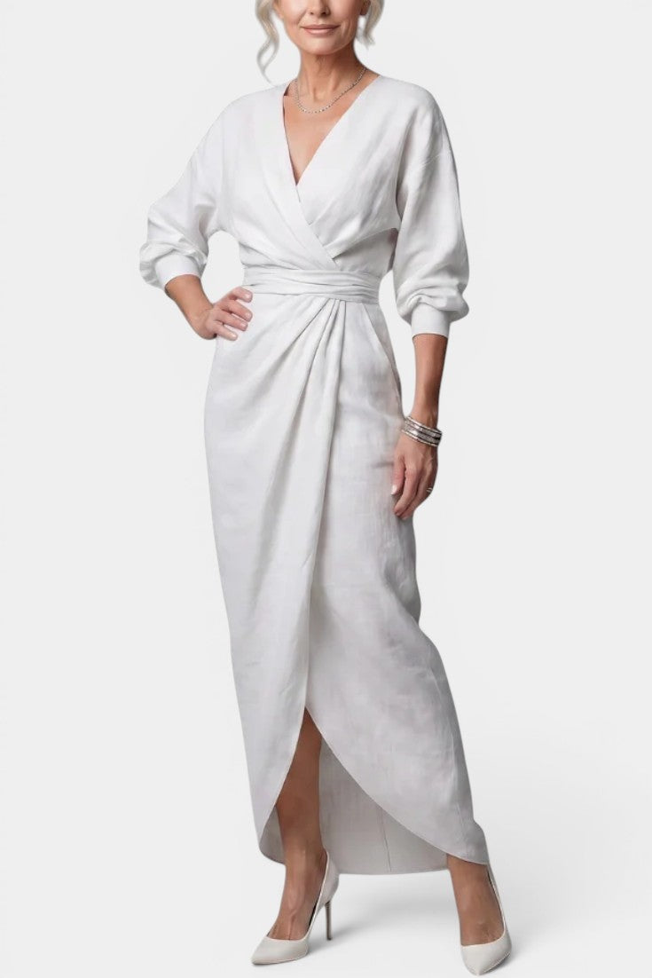 Connie Robe Longue Minimaliste Rose à Décolleté en V
