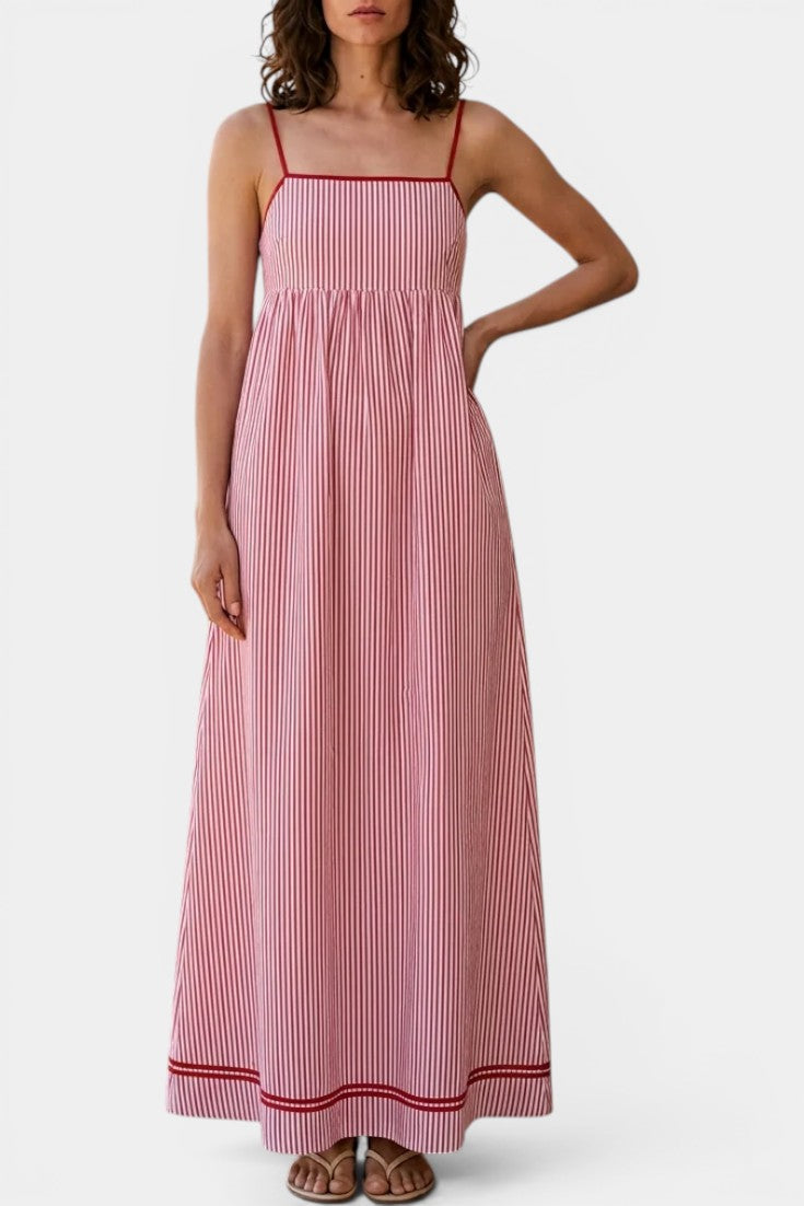 Briallen - Robe Longue Rayée Bretelles Fines Col Carré Poches