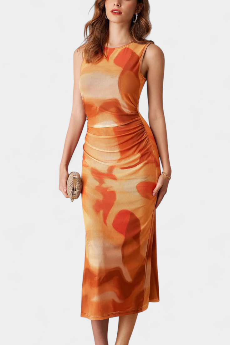 Helaia Robe Longue Imprimé Artistique à Fente Élégante