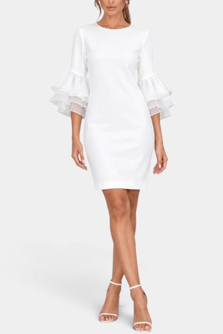Yvette - Robe Courte Droite Manches Volantées