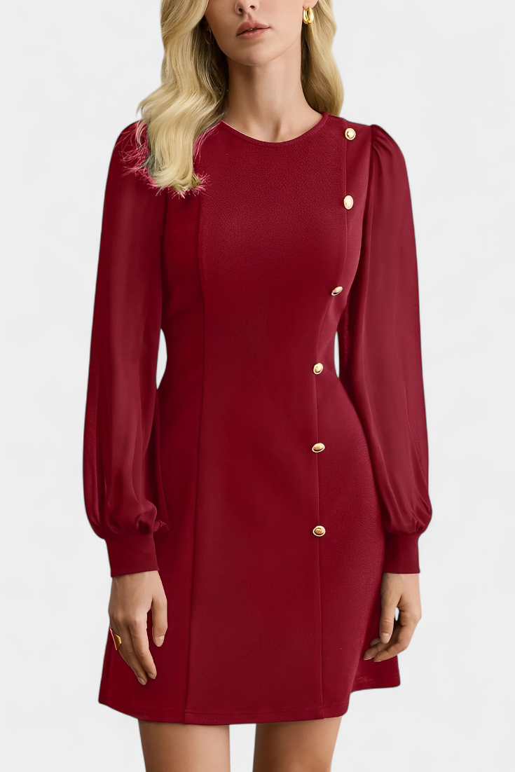 Jacequeline Robe A-Line Boutonnée à Manches Longues