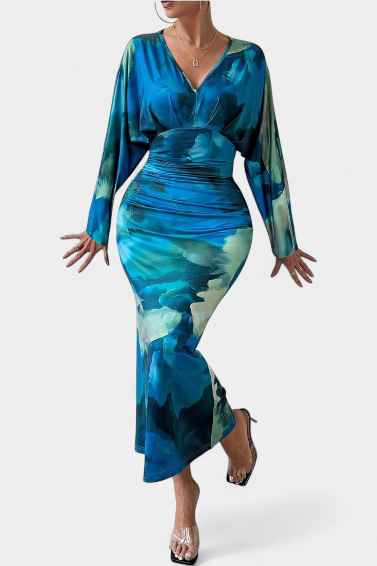 Eulalie Robe Col V Manches Chauve-Souris