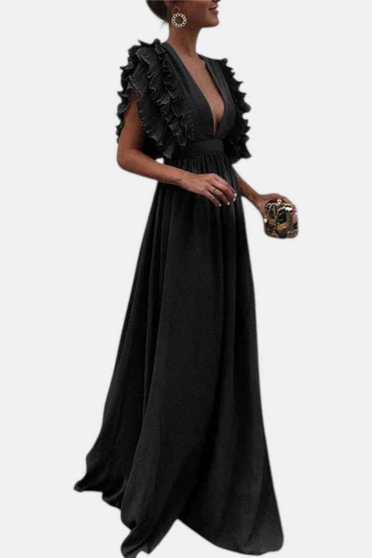 Lucera Robe Maxi Fluide à Manches Volantées