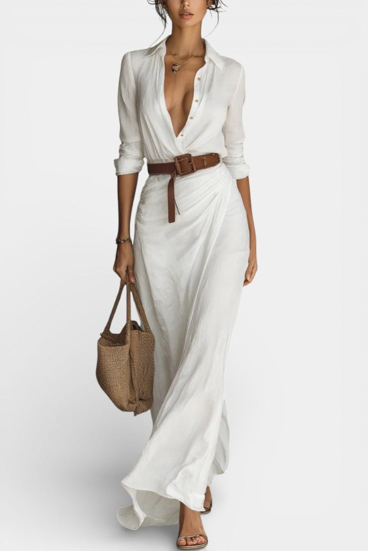 Souline Robe Maxi à Revers et Taille Ceinturée