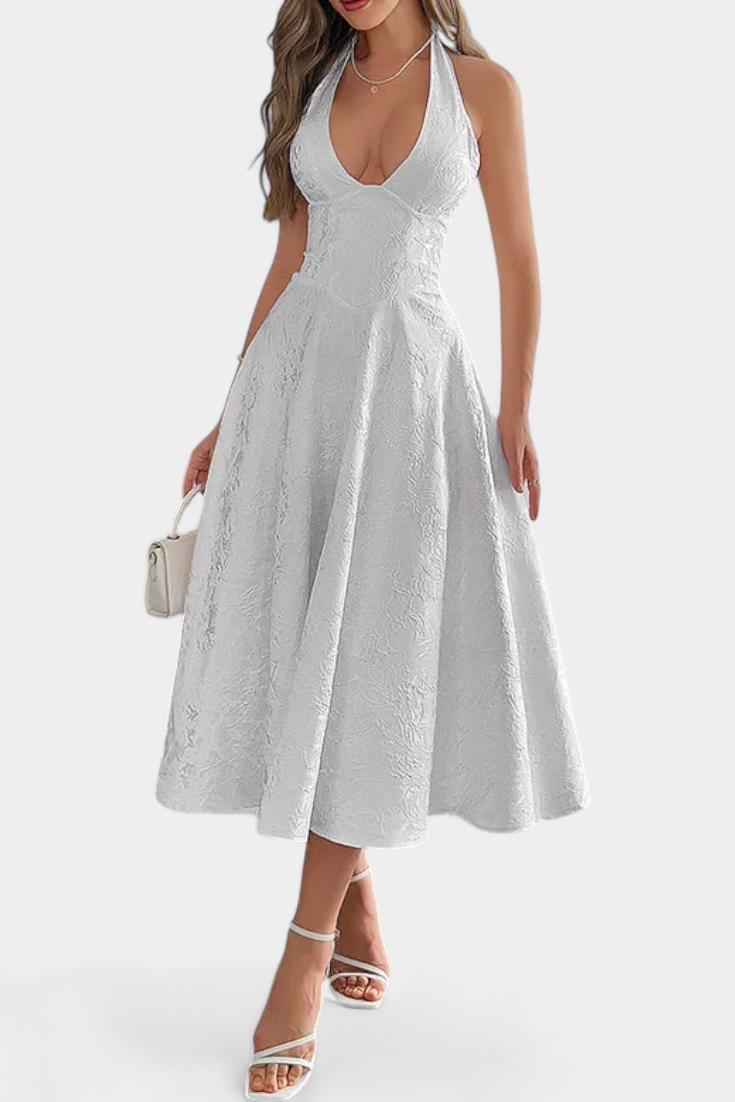 Gilda Robe en Jacquard à Décolleté Profond et Dos Nu Ajustable