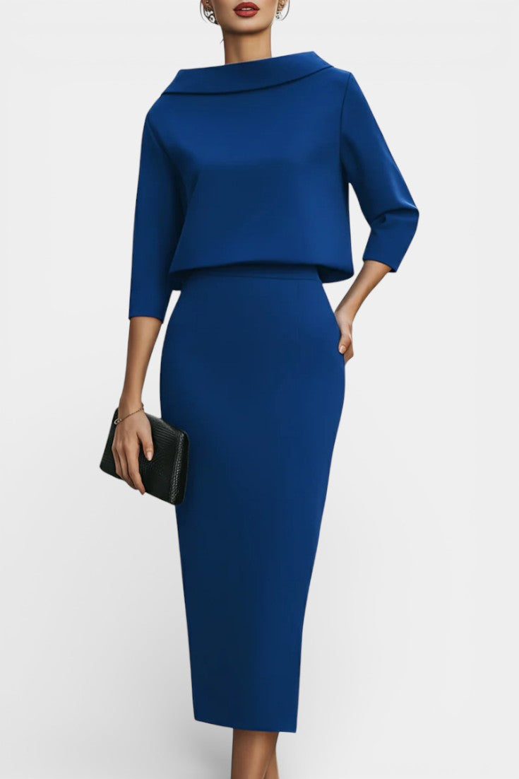 Chanel Ensemble Élégant Top à Col Bateau et Jupe Mi-Longue