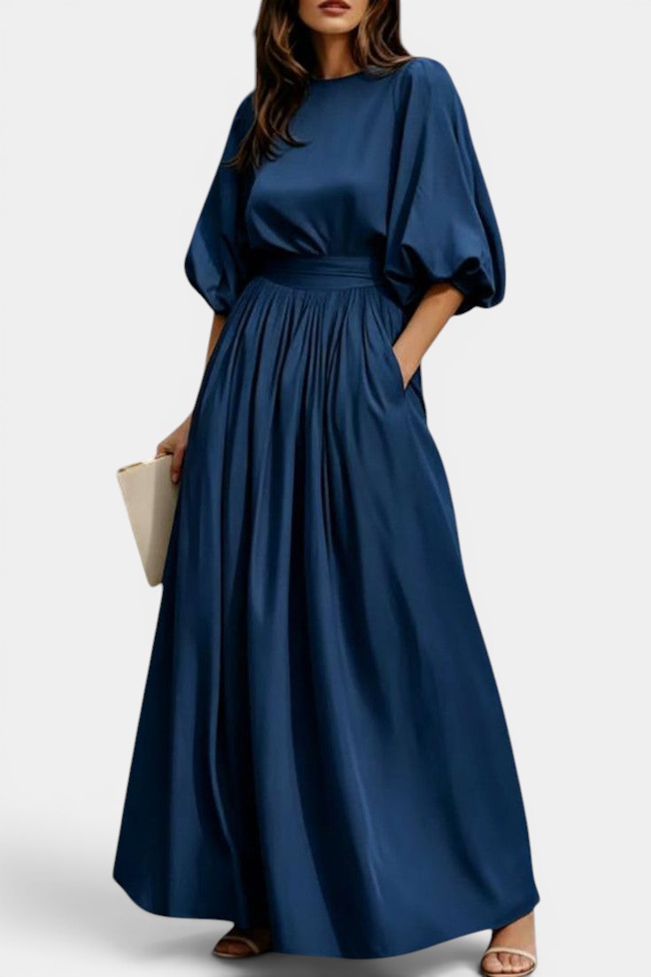 Placidie - Robe Longue Manches Ballon Taille Ceinturée