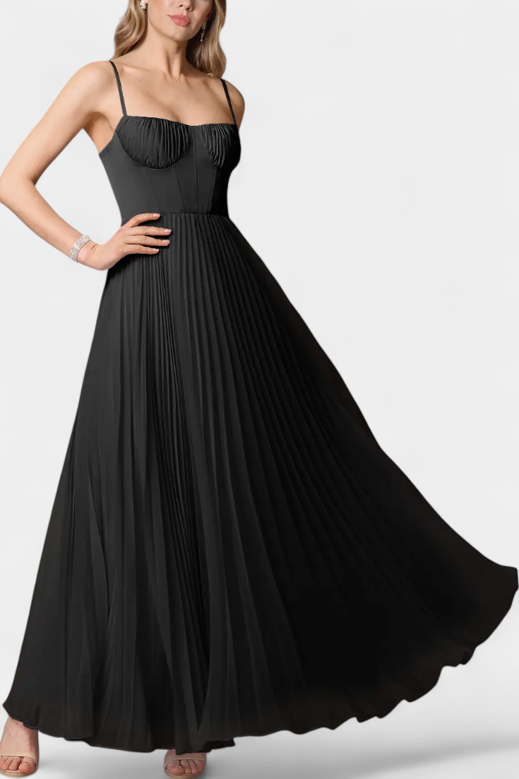 Ottilie Robe Midi en Chiffon Plissé à Corset Structuré et Décolleté Cœur