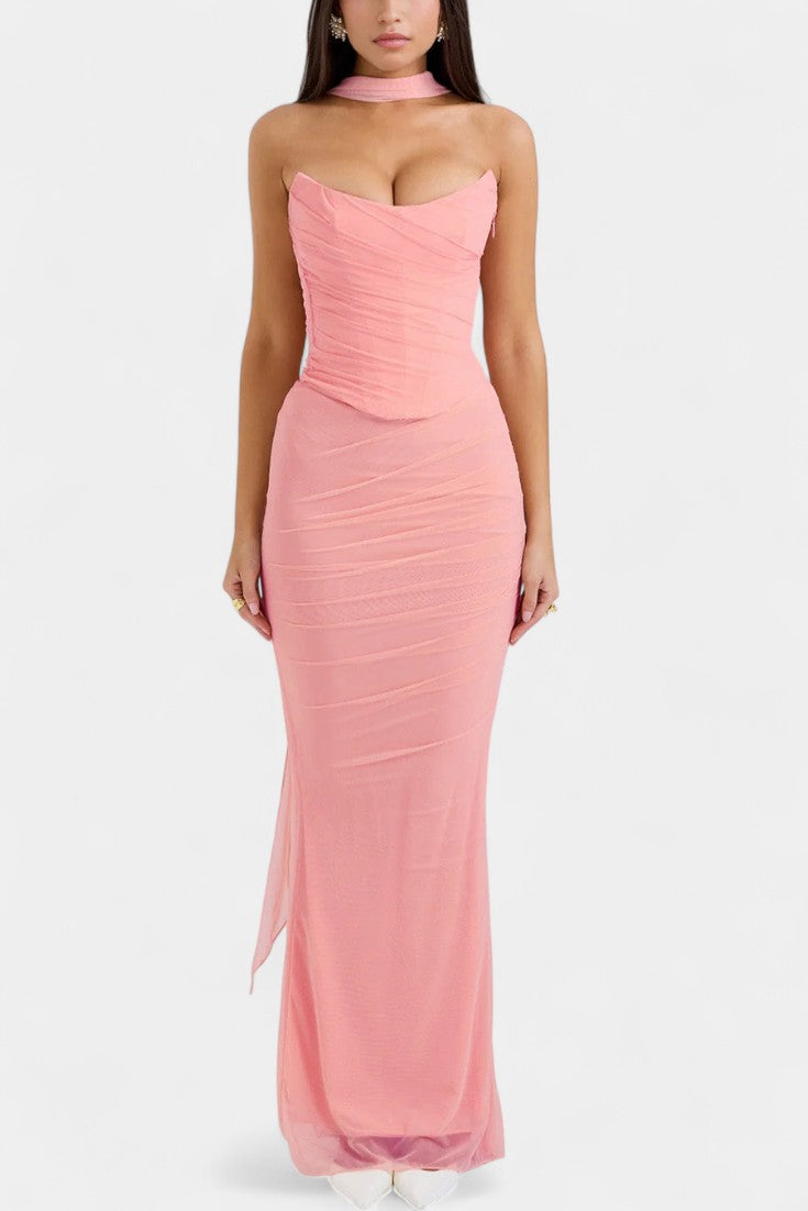 Blair Robe Maxi à Corset Structuré et Jupe Froncée