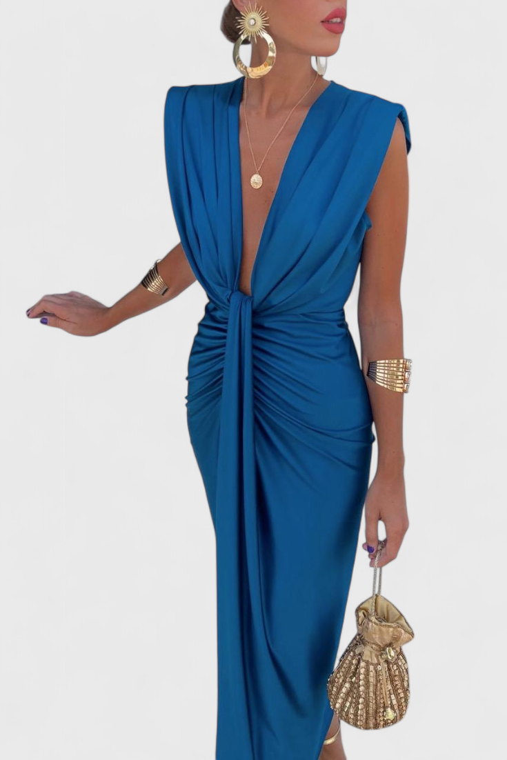 Lakisha Robe Sculptée à Décolleté Profond et Ouverture Frontale