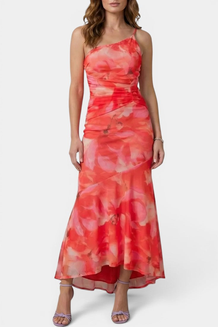 Abigail - Robe Asymétrique en Maille Florale à Une Épaule