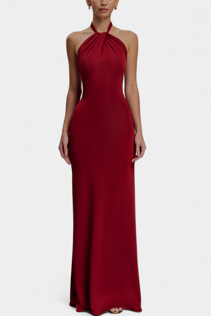 Trinity Robe Longue Dos Nu à Décolleté Halter Froncé