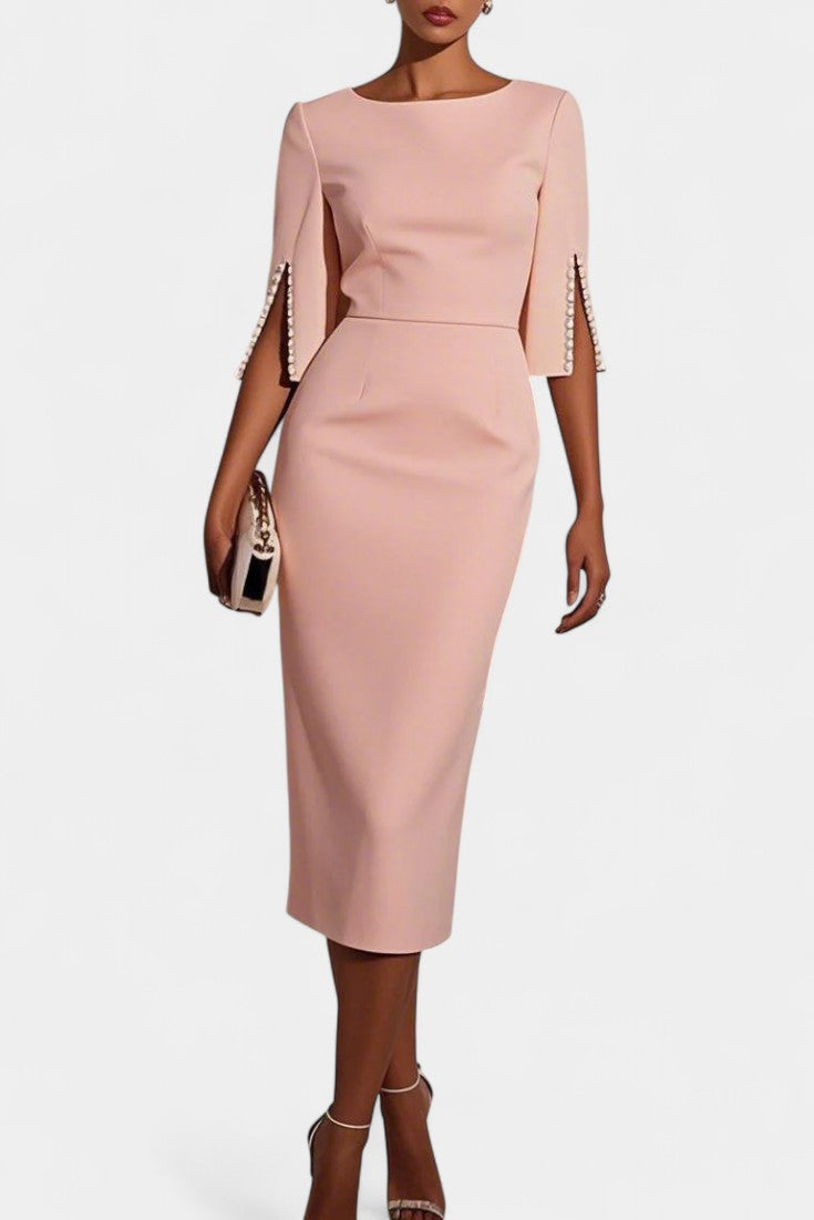 Reece Robe Midi à Perles Élégantes et Détail Classique