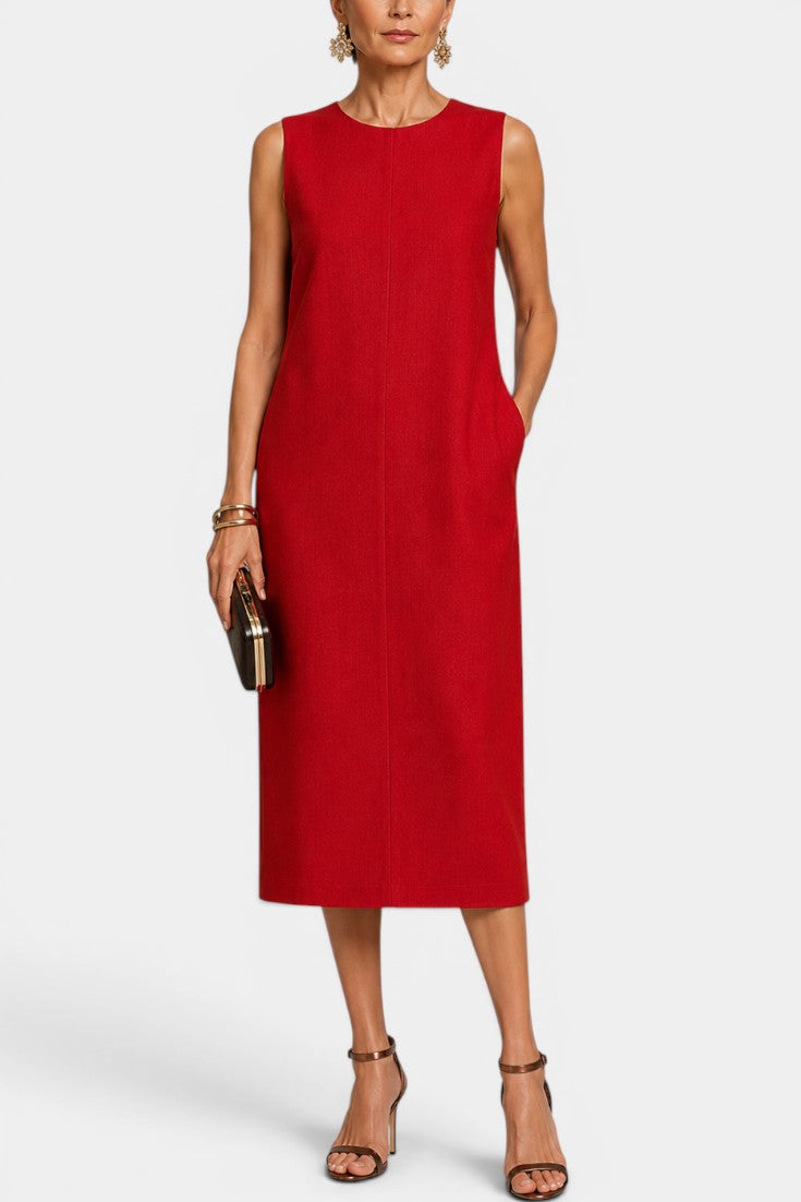Kerensa - Robe Midi Lin Col Rond Coupe Droite