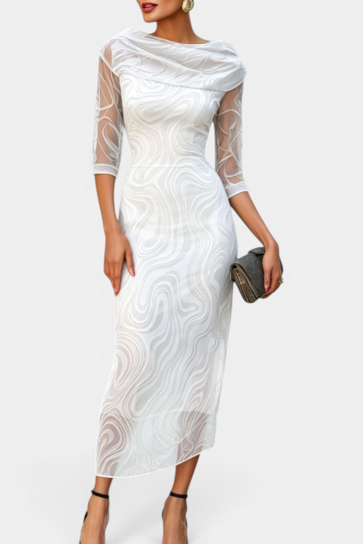 Bénédicte - Robe Midi Col Drapé Manches Voile