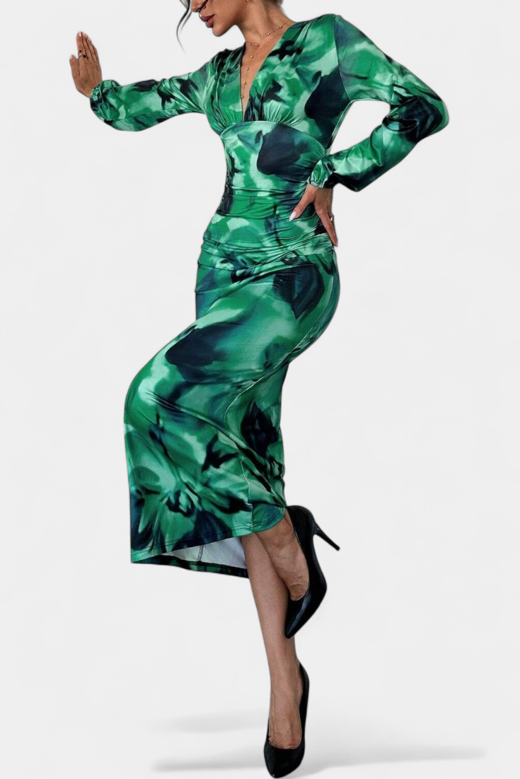 Ashlyn Robe Midi à Imprimé Dégradé et Manches Longues