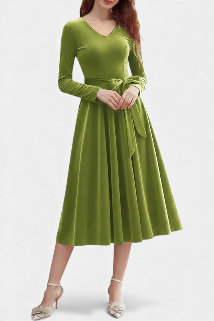 Almena Robe Midi en Velours à Col V Festive et Élégante