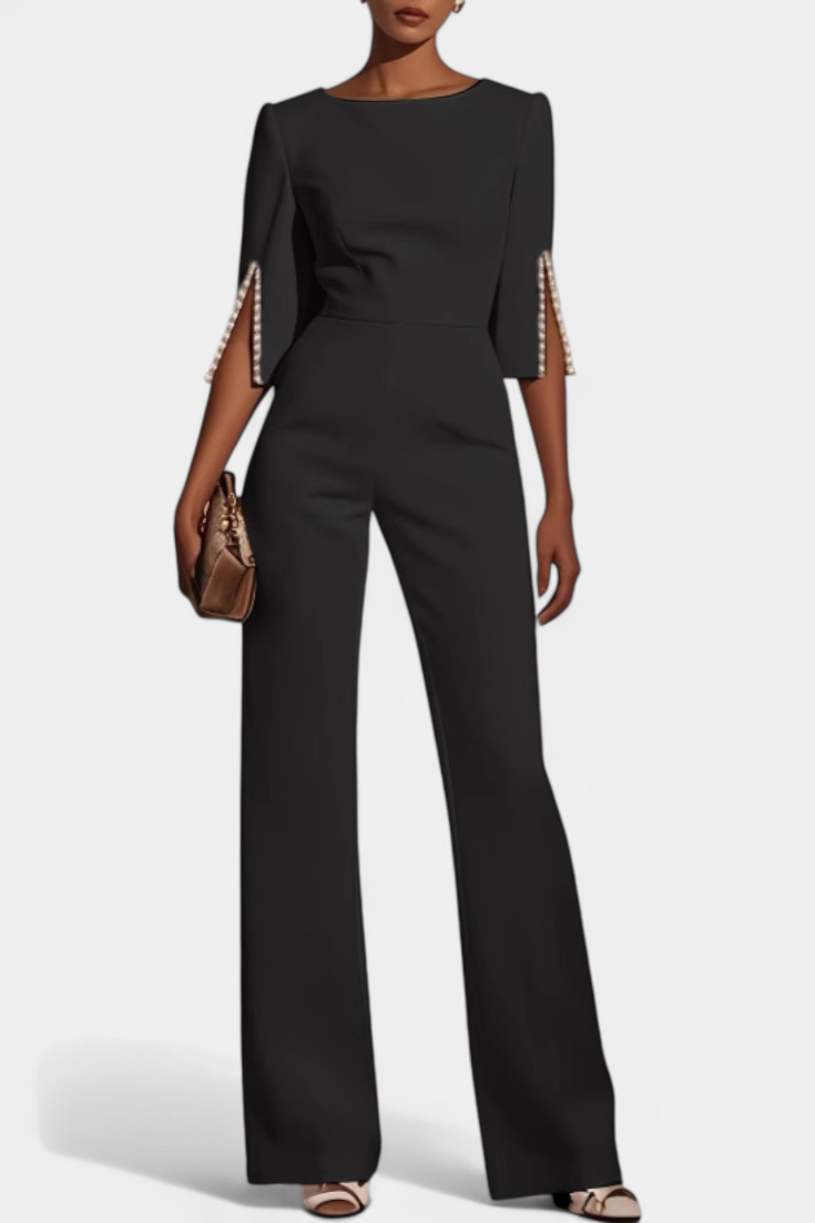 Prim Combinaison Élégante à Manches Trois-Quarts et Détails en Perles