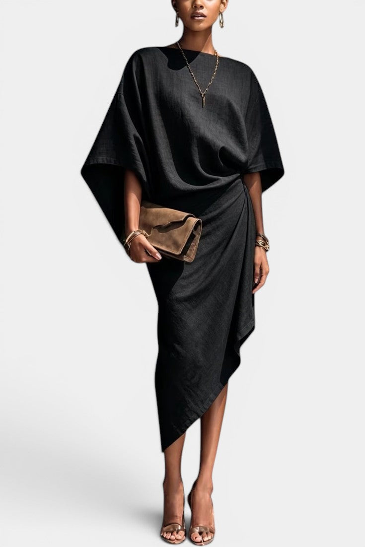 Nolwenn - Vestido Midi Kimono Drapeado Asimétrico