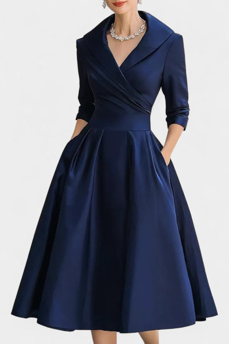 Nixie Robe Midi Unie à Col en V et Coupe A-Line