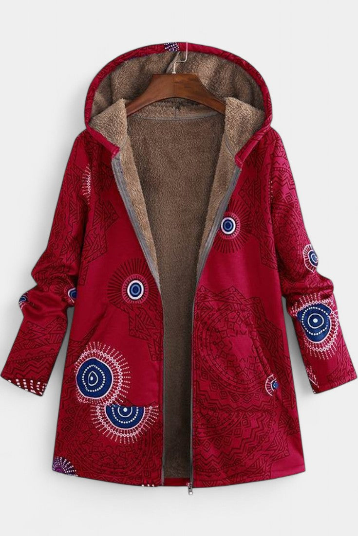 April Manteau à Capuche Imprimé Floral Hivernal