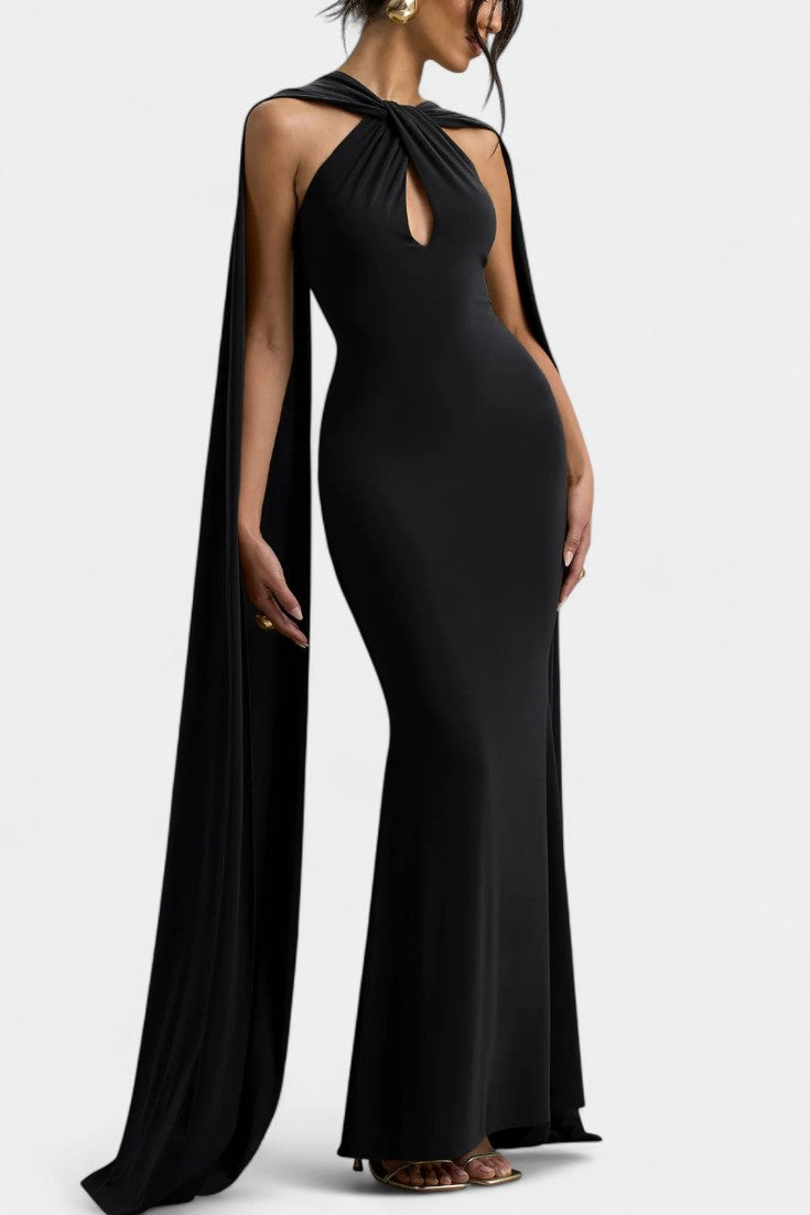 Faffienia Robe Maxi à Décolleté Halter Torsadé et Découpe Clé