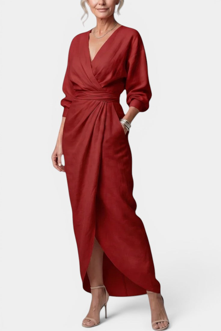 Connie Robe Longue Minimaliste Rose à Décolleté en V