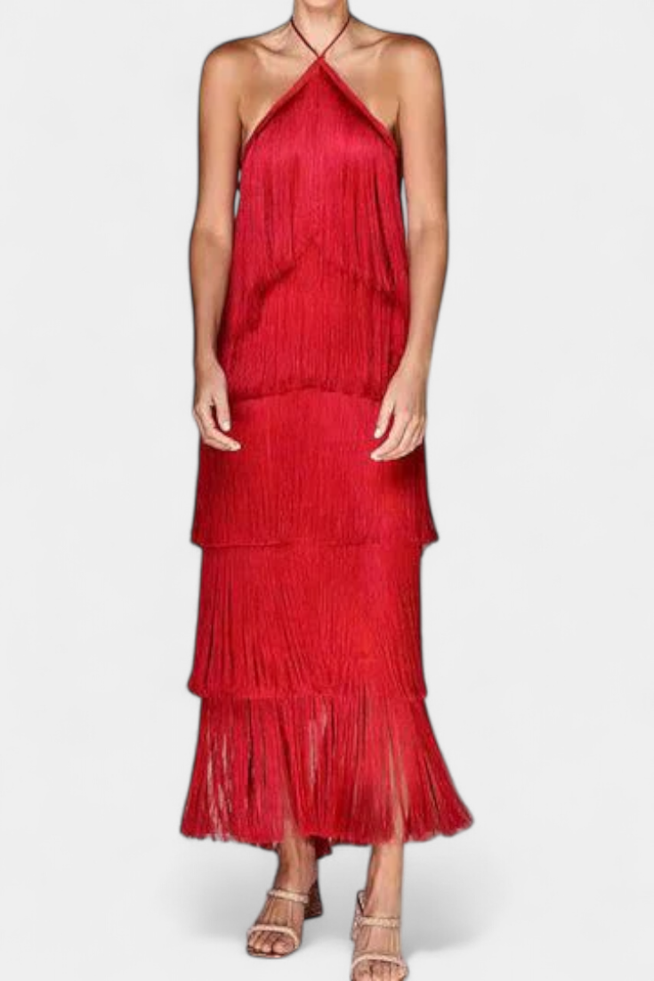 Saidey Robe Halter à Franges en Cascade et Dos Nu