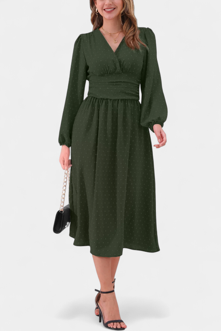 Faela Robe Midi à Pois Suisses et Coupe Cintrée