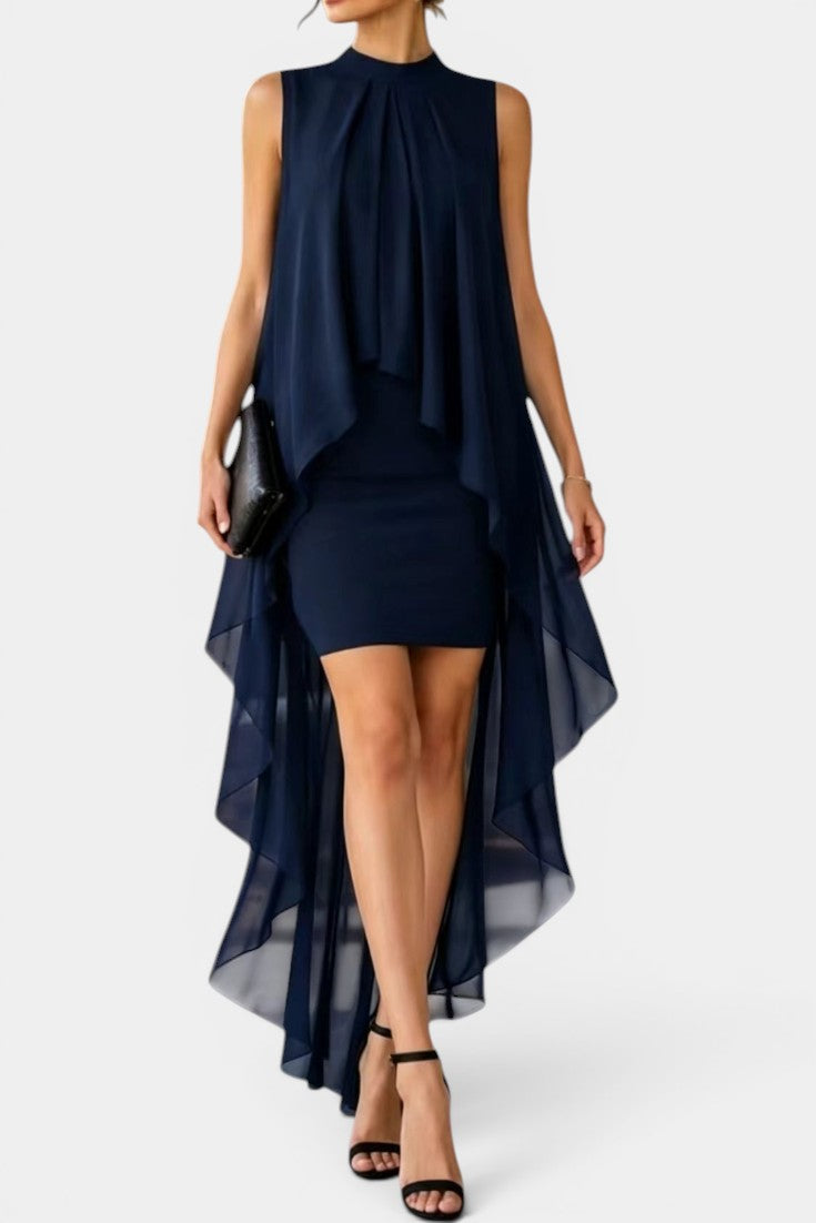 Célimène - Robe Midi Superposée Voile Asymétrique