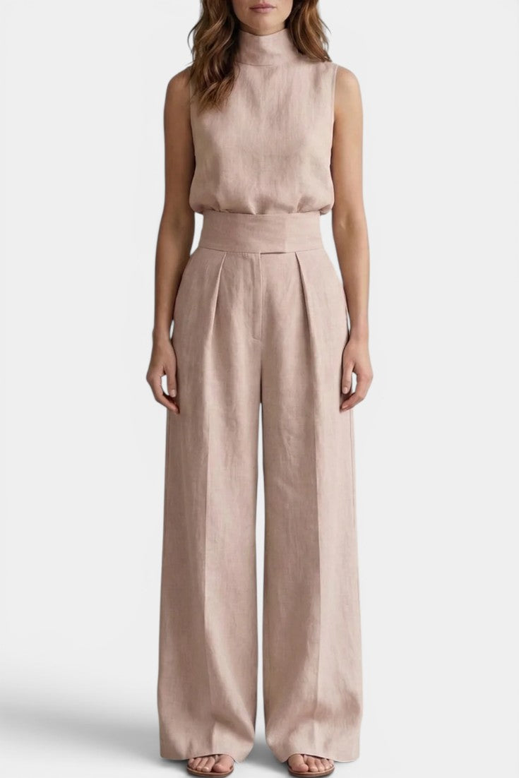 Darlene - Ensemble Top Col Montant & Pantalon Large