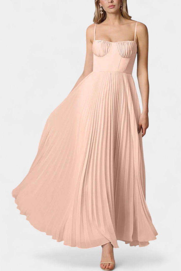 Ottilie Robe Midi en Chiffon Plissé à Corset Structuré et Décolleté Cœur